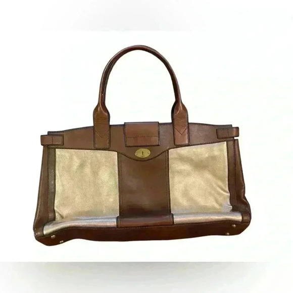 FOSSIL Vintage Reissue Brown Leather Shimmer Rose Gold XL Weekender Duffle Bag - Picture 8 of 12